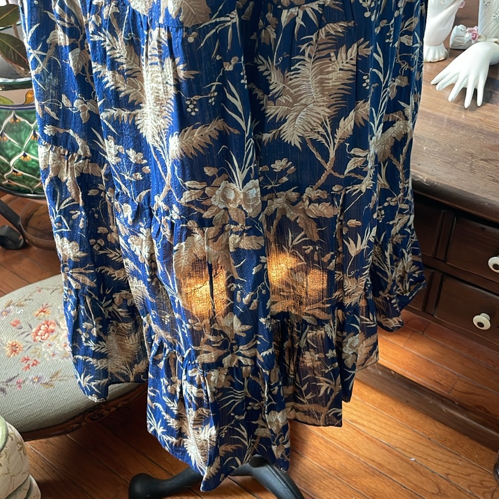 La Vie Rebecca Taylor 100% cotton blue and beige floral boho dress. XL - Picture 9 of 12